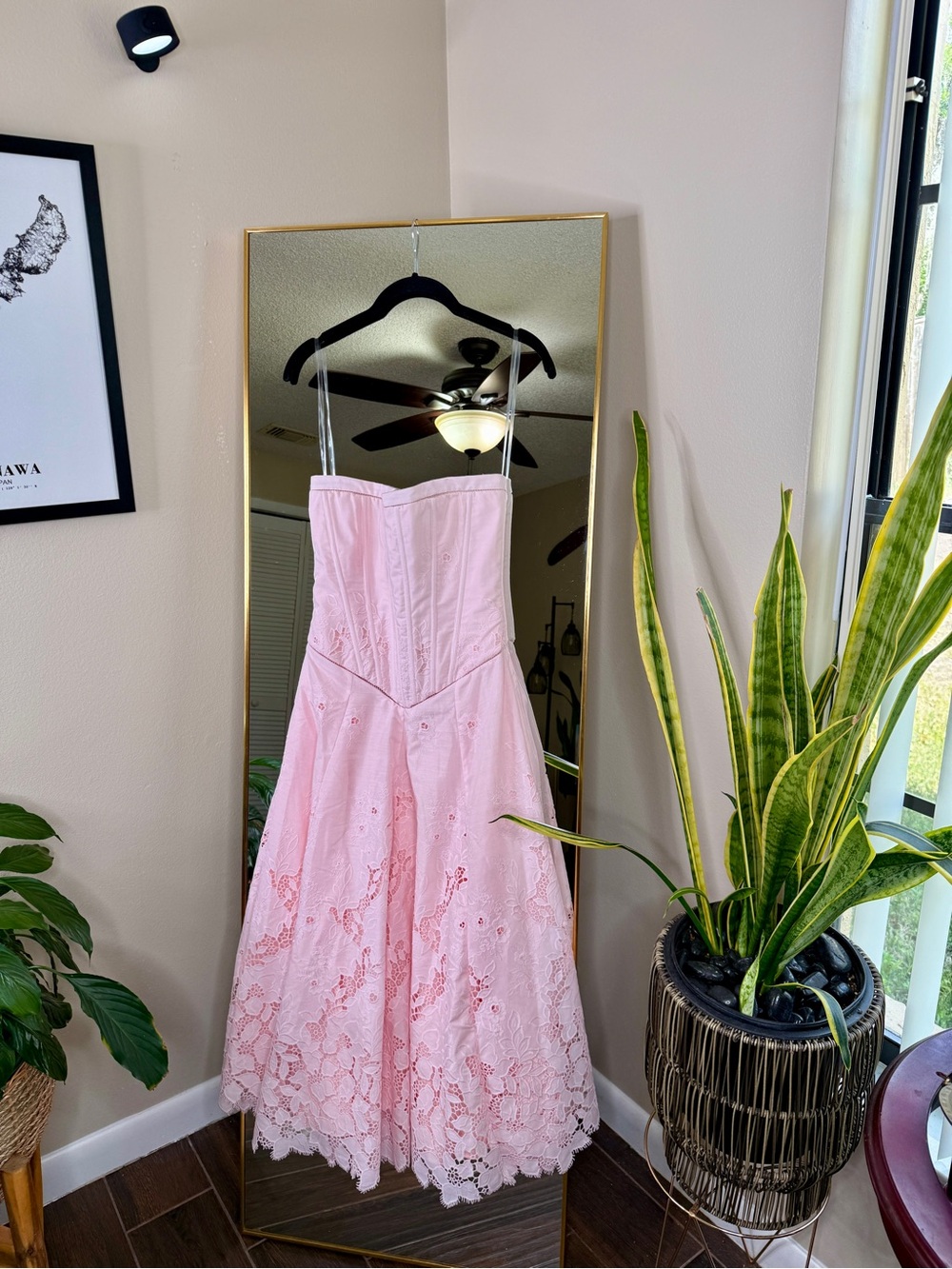 House of CB BELISSA Pink Strapless Custom Lace + Broderie Anglaise Midi Dress - Picture 7 of 11